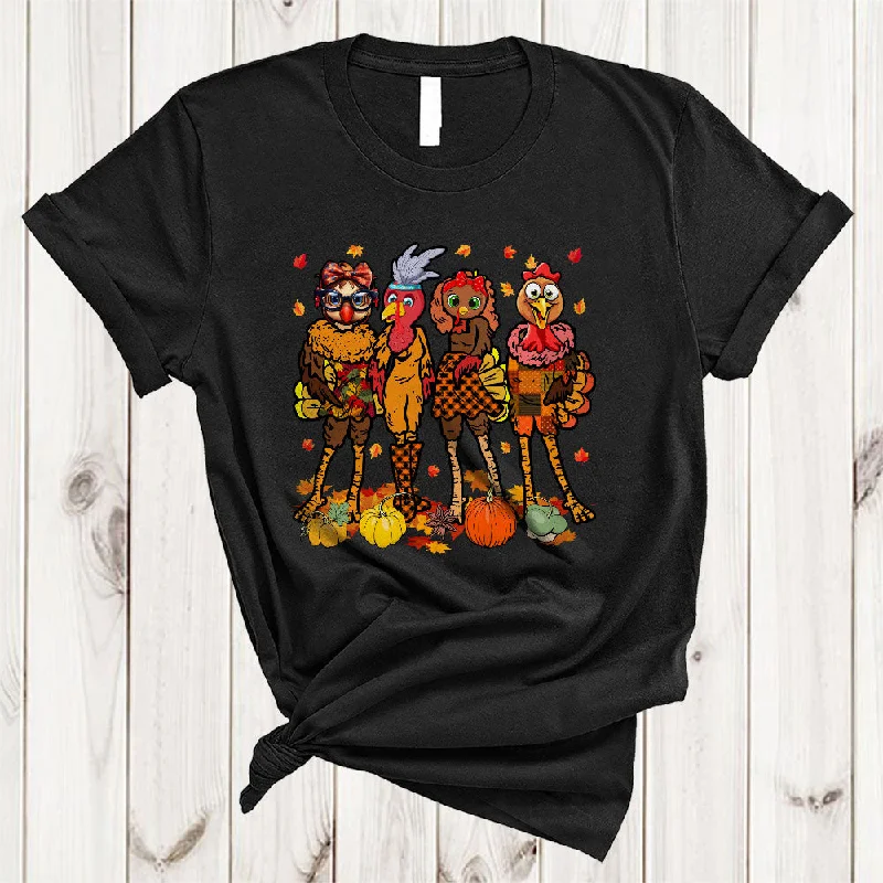 Four Women Girls Turkey, Sarcastic Cool Thanksgiving Turkey, Matching Women Pumpkin Fall Leaf T-Shirt Oversized T-Shirt Spandex breathable