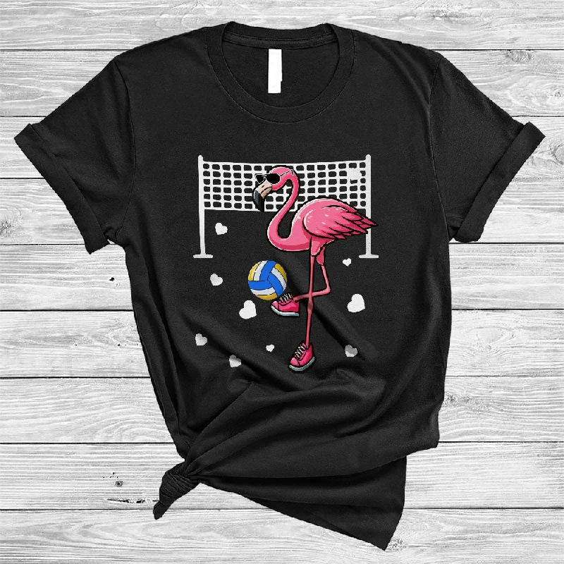 Flamingo Playing Volleyball, Adorable Flamingo Sunglasses Lover, Girls Women Sport Player T-Shirt Terry Blend Velvet Blend Canvas Blend