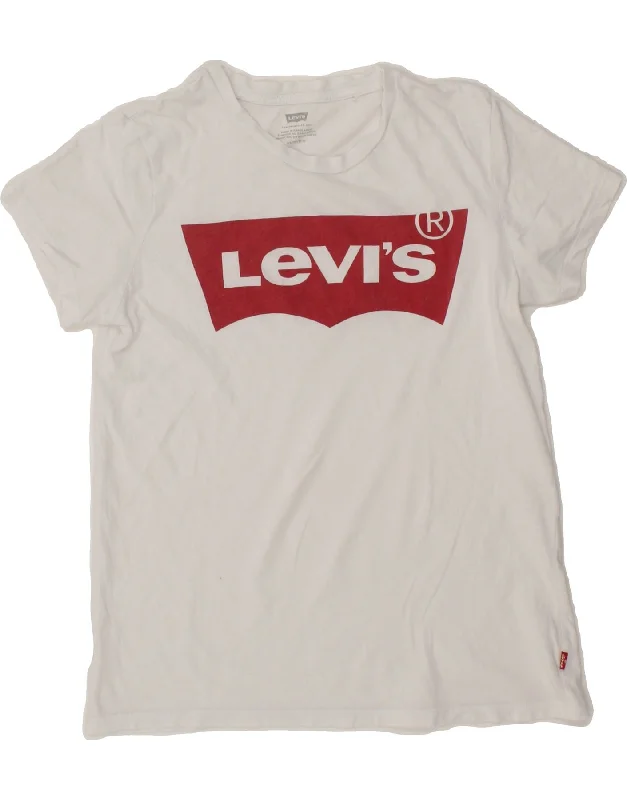 LEVI'S Mens Graphic T-Shirt Top XS White Cotton Ribbed T-Shirt High Neck Heavyweight