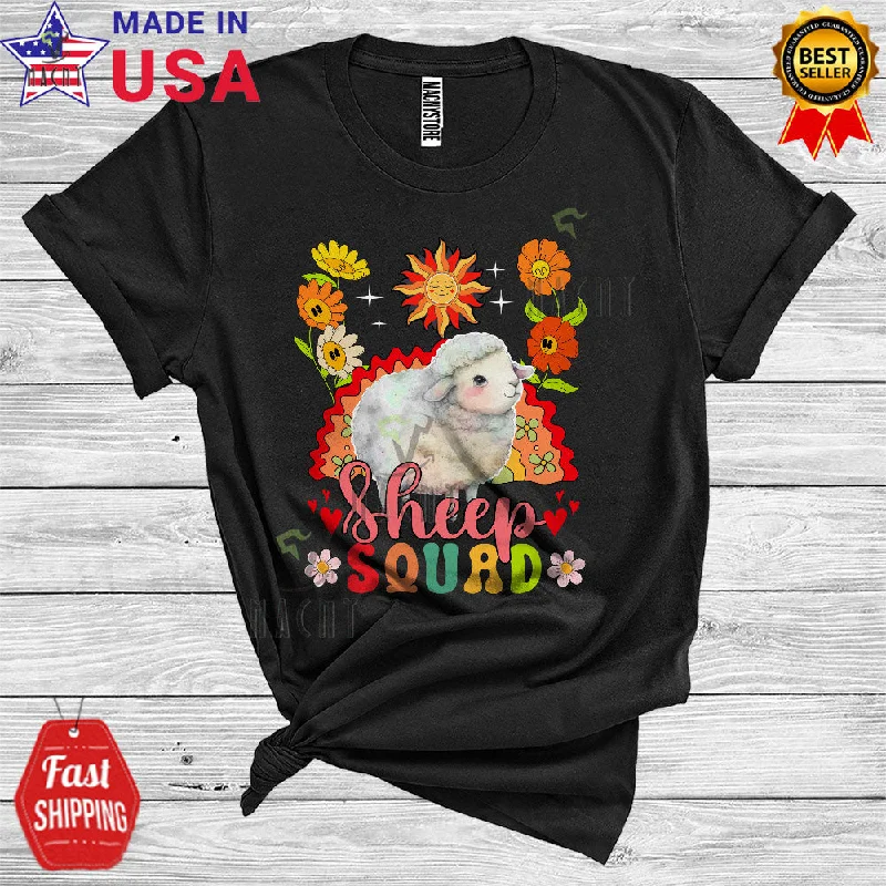 Sheep Squad Funny Farmer Women Girl Floral Rainbow Animal Lover T-Shirt Front Pockets Side Pockets Patch Pockets