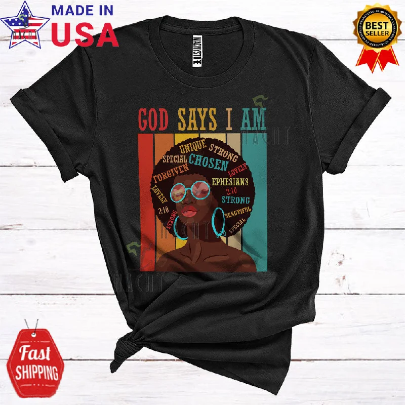Vintage Retro God Says I Am Special Unique Strong Cute Cool Black History Month Afro Women Hair Proud T-Shirt Jersey Fabric Tulle Fabric Batik Fabric