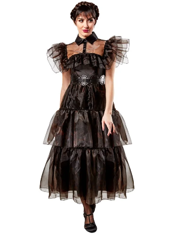 Wednesday Addams Womens Black Party Dress Costume High-Low Hemline Casual