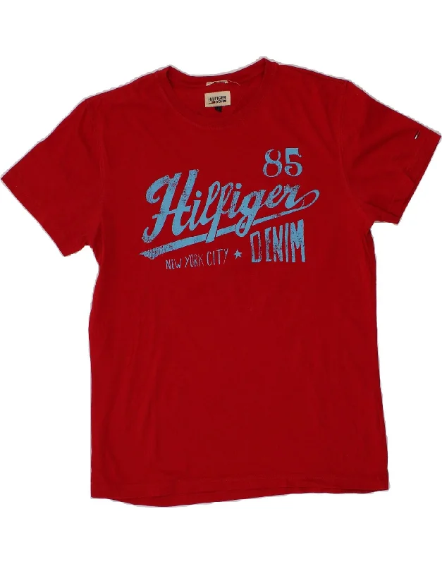 TOMMY HILFIGER Mens Graphic T-Shirt Top Large Red Cotton Nylon Fabric Polyester Fabric Spandex Fabric