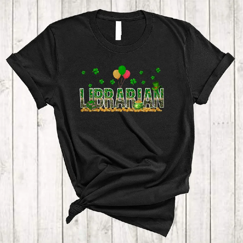 Librarian, Awesome St. Patrick's Day Leopard Shamrocks, Matching Girls Women Family Group T-Shirt Nylon Fabric Polyester Fabric Spandex Fabric