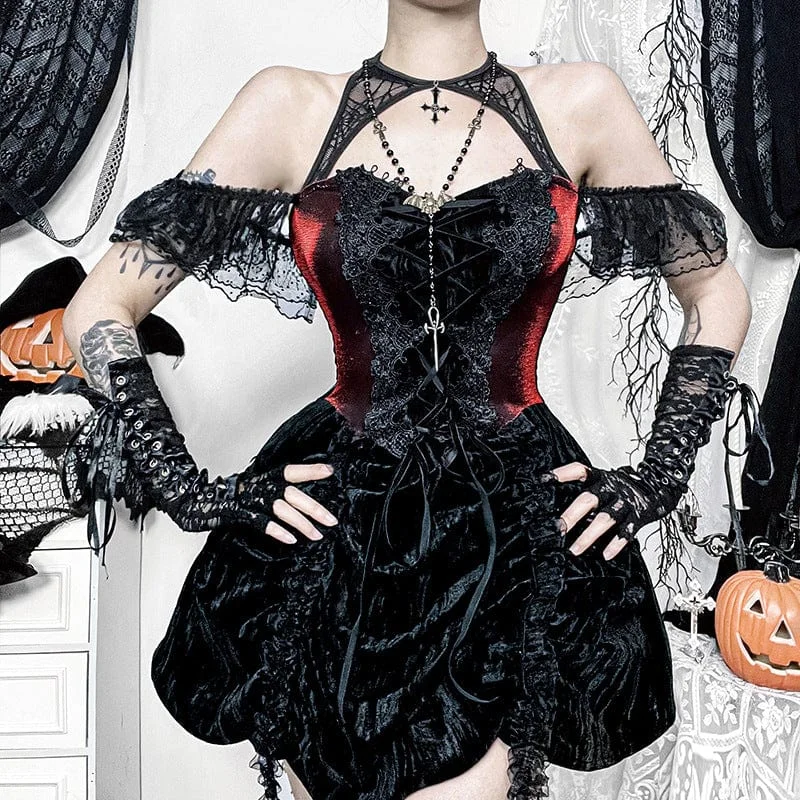Women's Gothic Off-the-shoulder Lace-up Party Dress Tunics Winter warm
