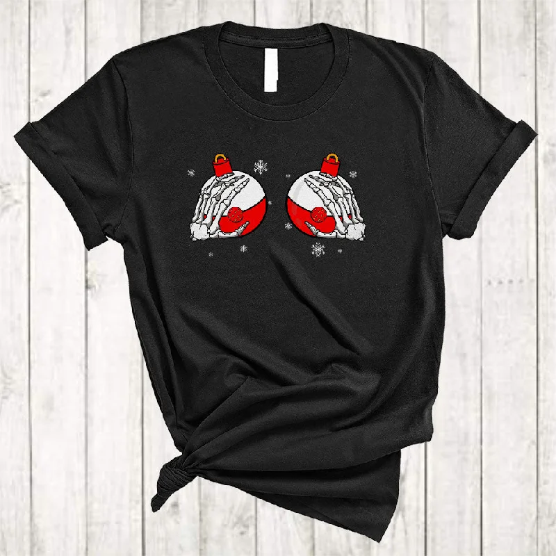 Christmas Bubble Boobs Skeleton Hands, Awesome X-mas Ornaments Women, Family Group T-Shirt Collared T-Shirt Boat Neck A-Line