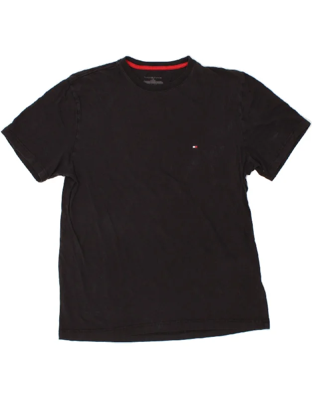 TOMMY HILFIGER Mens T-Shirt Top Large Black Mesh Blend Leather Blend Suede Blend
