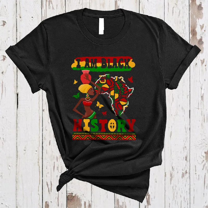 I Am Black History, Amazing Black History Month African American Map Women, Afro Proud T-Shirt Satin Fabric Silk Fabric Chiffon Fabric