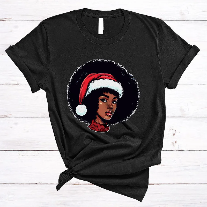 African American Women Santa Claus, Awesome Christmas Black Afro Proud, Santa Family X-mas T-Shirt Knit Fabric Woven Fabric Fleece Fabric