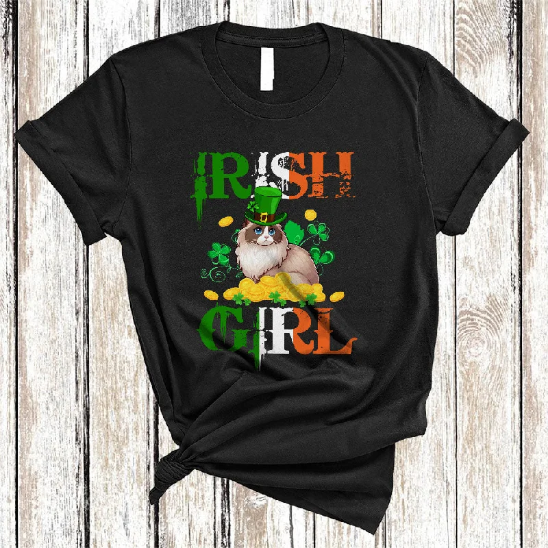 Irish Girl, Wonderful St. Patrick's Day Ragdoll Lover, Matching Women Irish Flag Shamrock T-Shirt Houndstooth Herringbone Solid