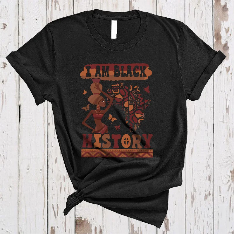 I Am Black History, Amazing Black History Month African American Map Women, Afro Melanin T-Shirt Cotton Fabric Linen Fabric Terry Fabric