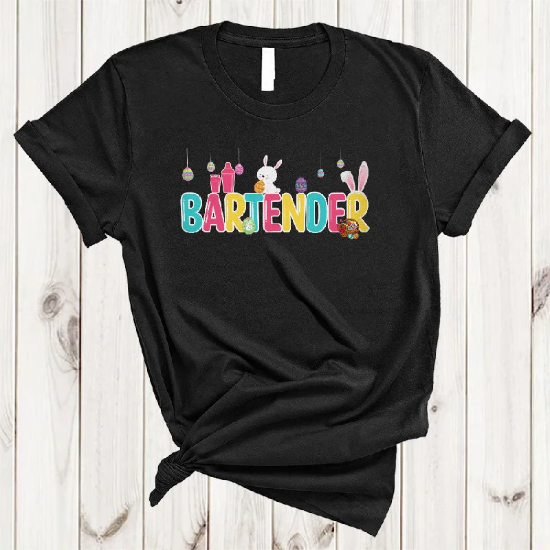 Bartender, Wonderful Easter Day Bunny Hunting Eggs Lover, Matching Girls Women Family Group T-Shirt Knit Fabric Woven Fabric Fleece Fabric