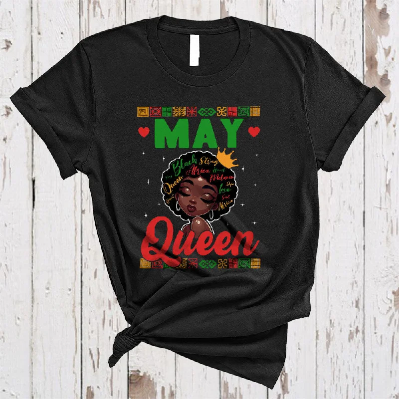 May Queen, Amazing Birthday Afro Black African American Women, Black History Month Zodiac T-Shirt Houndstooth Herringbone Solid