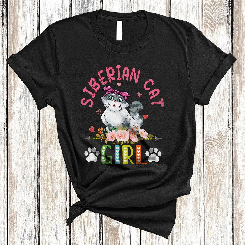 Siberian Cat Girl, Amazing Floral Kitten Lover Hearts Flowers, Matching Girls Women Family T-Shirt Plaid T-Shirt Polka Dot Checkered