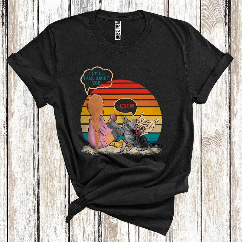 Vintage Retro I Still Talk About You Angel American Shorthair Cat Memorial Girl Women T-Shirt Zippered Front Buttoned Front Snap Front
