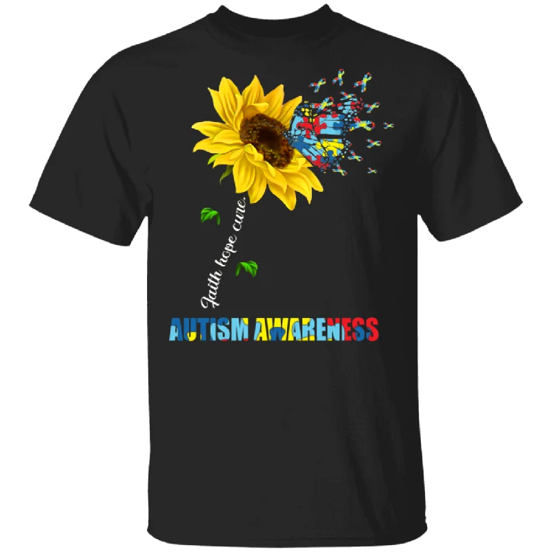Faith Hope Cure Butterfly Autism Awareness Sunflower Gifts T-Shirt Machine Wash Dry Clean Hand Wash