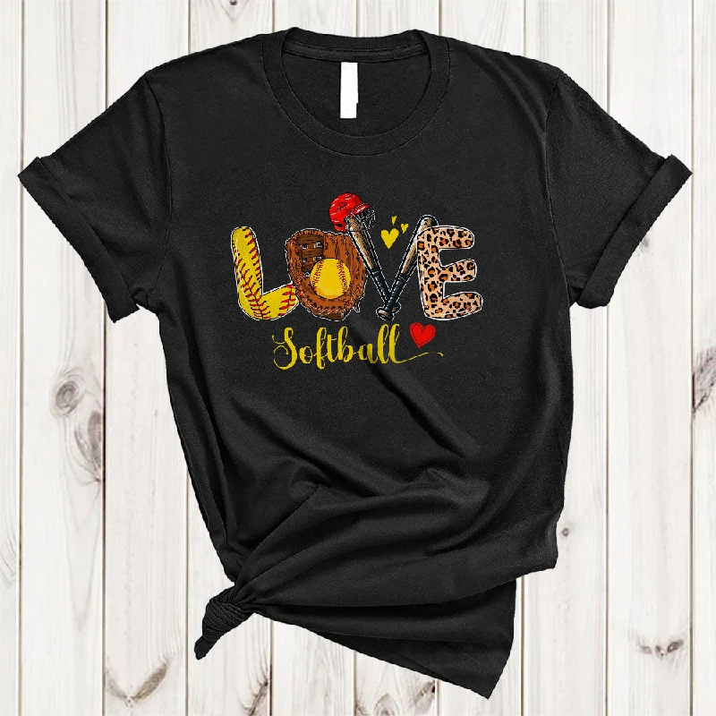 LOVE Softball, Joyful Leopard Softball Tools, Matching Women Girls Sport Player Team Group T-Shirt V-Neck T-Shirt Long Sleeve Cotton