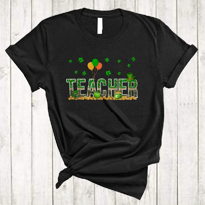 Teacher, Awesome St. Patrick's Day Leopard Shamrocks, Matching Girls Women Family Group T-Shirt Denim Fabric Leather Fabric Suede Fabric