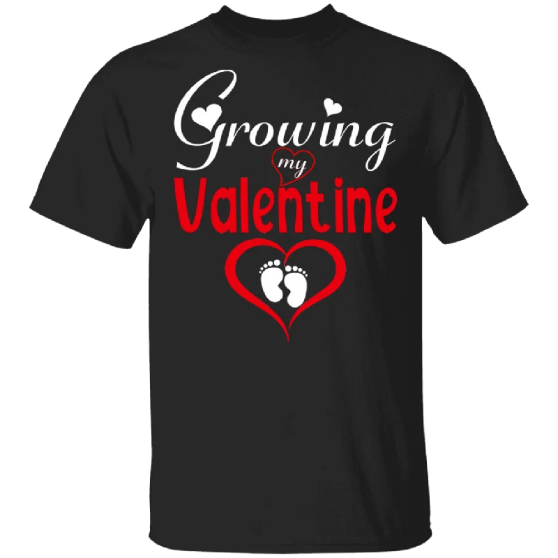 Valentine's Day Pregnancy Shirt Growing My Valentine Cute Valentine's Day Typical Pregnancy Women Gifts T-Shirt Solid Color Striped Floral