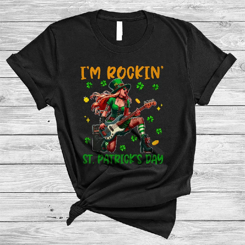 I'm Rockin' St. Patrick's Day, Awesome St. Patrick's Day Women Playing Guitar, Shamrock Guitarist T-Shirt Chenille Blend Fleece Blend Nylon Blend