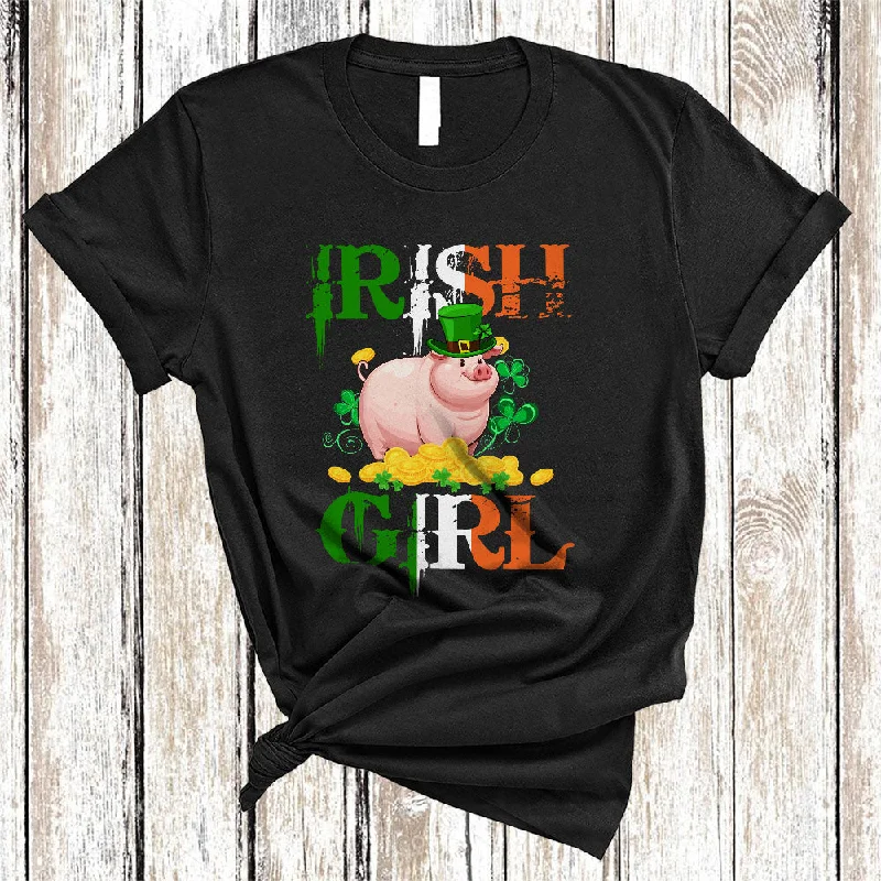 Irish Girl, Wonderful St. Patrick's Day Pig Lover, Matching Women Irish Flag Shamrock T-Shirt Hooded Caped Shawl Collar