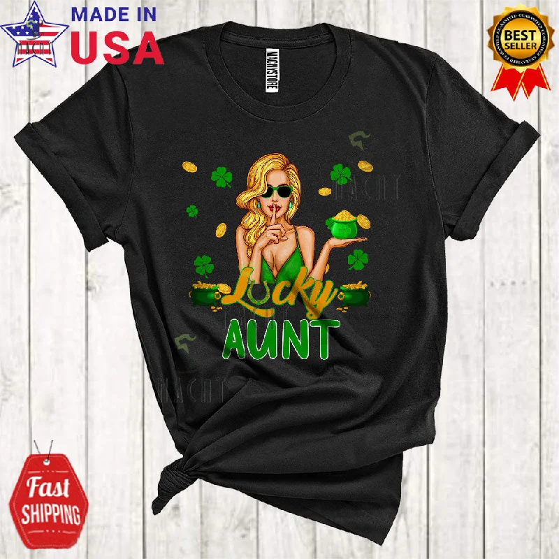 Lucky Aunt Funny Happy St. Patrick's Day Women Wearing Sunglasses Shamrocks Family Group T-Shirt Chenille Fabric Brocade Fabric Lace Fabric