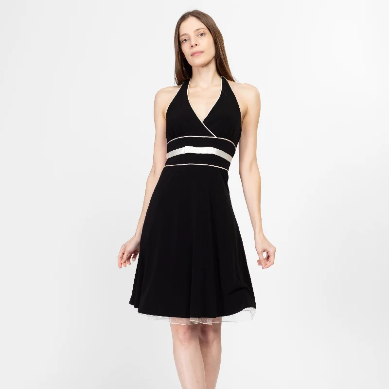 Small 90s Black & White Halter Party Dress Lace Sexy Club