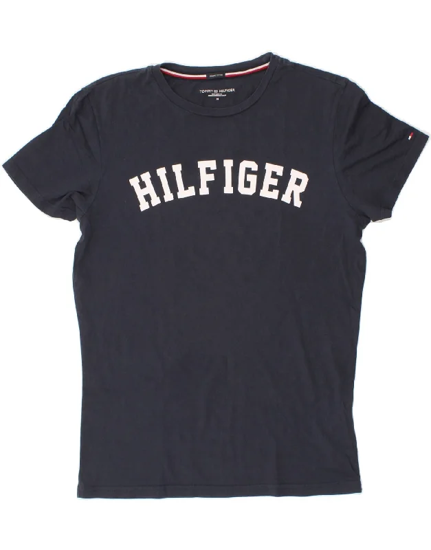 TOMMY HILFIGER Mens Graphic T-Shirt Top Medium Navy Blue Cotton Solid Color Striped Floral