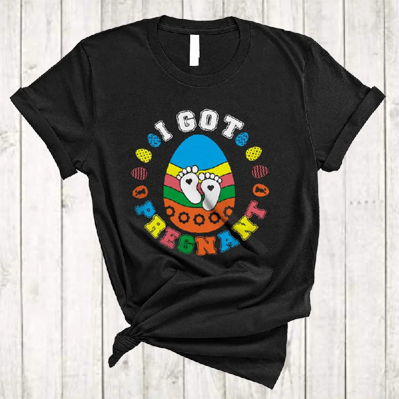 I Got Pregnant, Colorful Easter Day Pregnancy Announcement, Easter Egg Women Family T-Shirt Satin Blend Silk Blend Wool Blend
