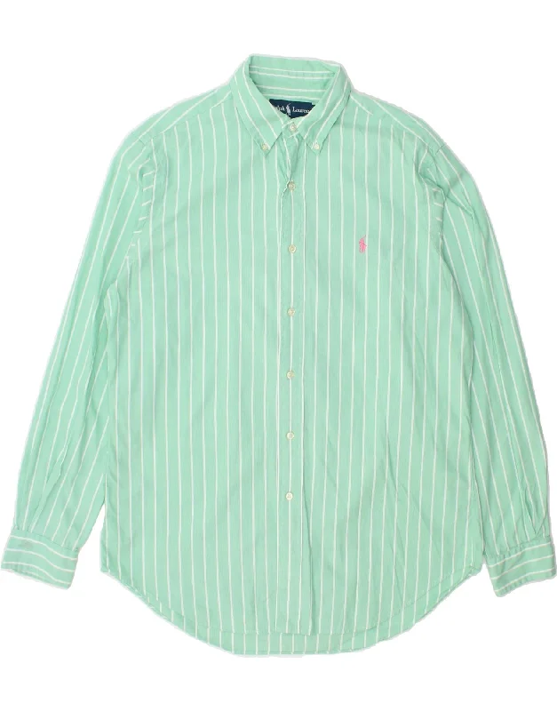 RALPH LAUREN Mens Classic Fit Shirt Medium Green Pinstripe Cotton Houndstooth Herringbone Solid