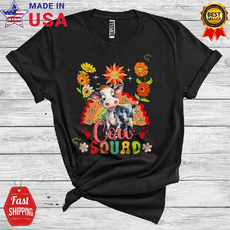 Cow Squad Funny Farmer Women Girl Floral Rainbow Animal Lover T-Shirt Ribbed T-Shirt High Neck Heavyweight