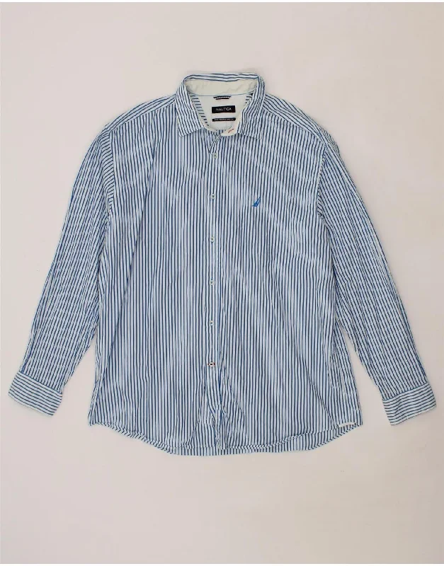 NAUTICA Mens Shirt XL Blue Striped Cotton Striped Floral Plaid