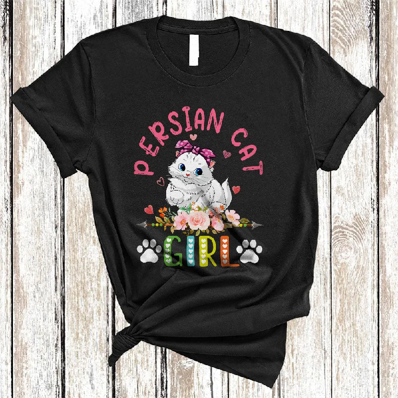 Persian Cat Girl, Amazing Floral Kitten Lover Hearts Flowers, Matching Girls Women Family T-Shirt Hooded Caped Shawl Collar