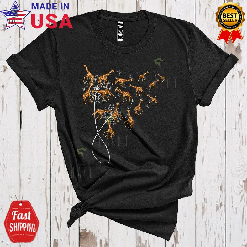 Dandelion Giraffe Cute Funny Flower Collection Women Wild Animal Lover T-Shirt Graphic Embroidered Appliqued