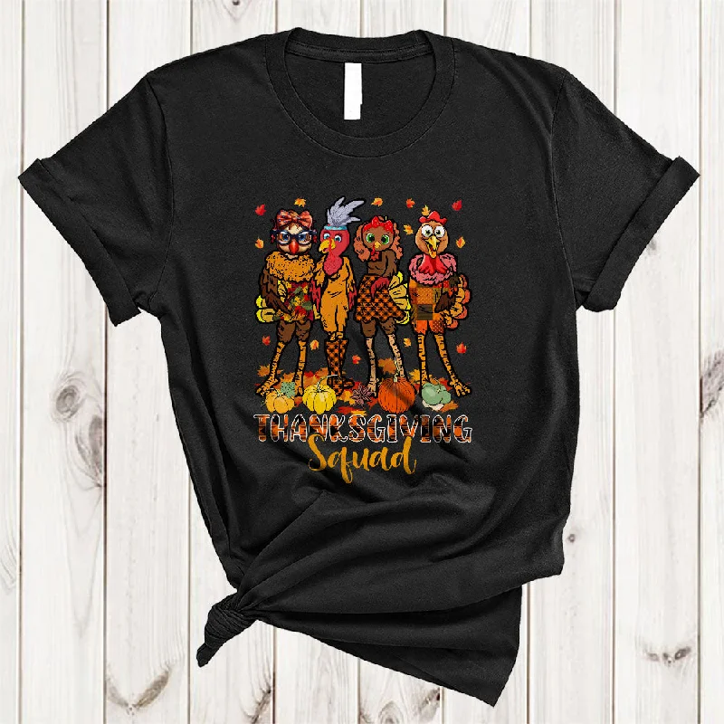 Thanksgiving Squad, Sarcastic Plaid Thanksgiving Women Girls Turkey, Matching Pumpkin Fall Leaf T-Shirt Graphic T-Shirt Round Neck Polyester