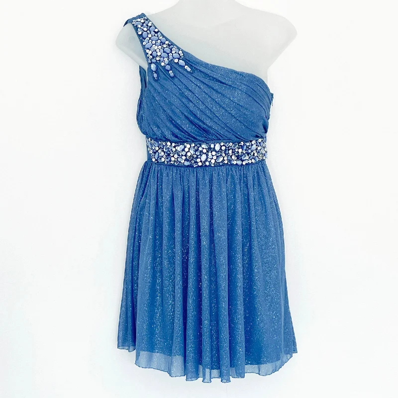 City Studio Blue One Shoulder Rhinestone Embellished Prom, Party Dress - 5 Tunics stripes playful