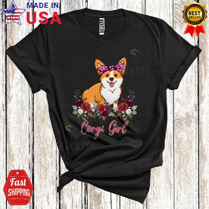 Corgi Girl Cute Cool Mother's Day Flowers Floral Matching Mom Women Corgi Owner Lover T-Shirt Denim Fabric Leather Fabric Suede Fabric