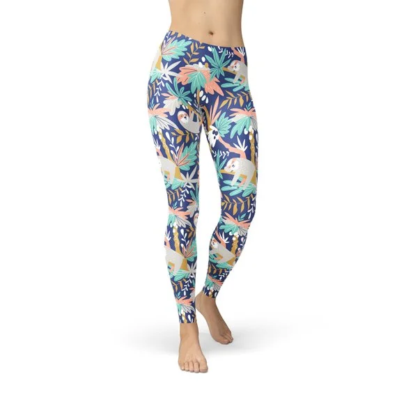 Women's Sloth Leggings Trendy Foil Finish Leggings