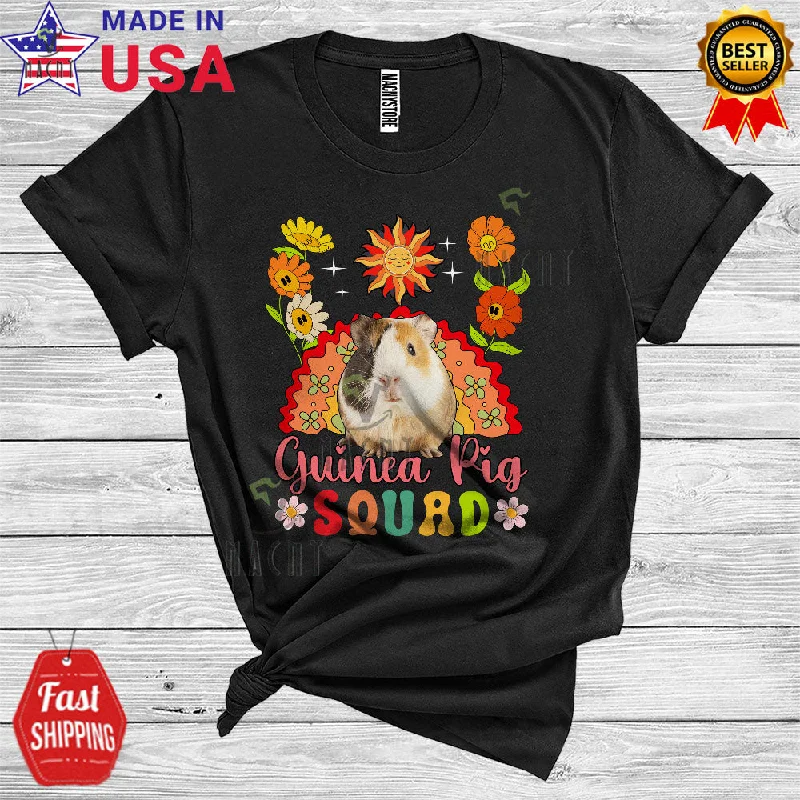 Guinea Pig Squad Funny Farmer Women Girl Floral Rainbow Animal Lover T-Shirt V-Neck T-Shirt Long Sleeve Cotton