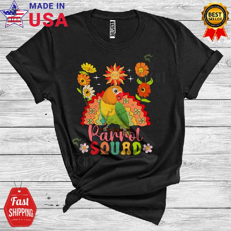 Parrot Squad Funny Bird Animal Lover Women Girl Floral Flower Rainbow Sun T-Shirt Sequined Glittery Shiny