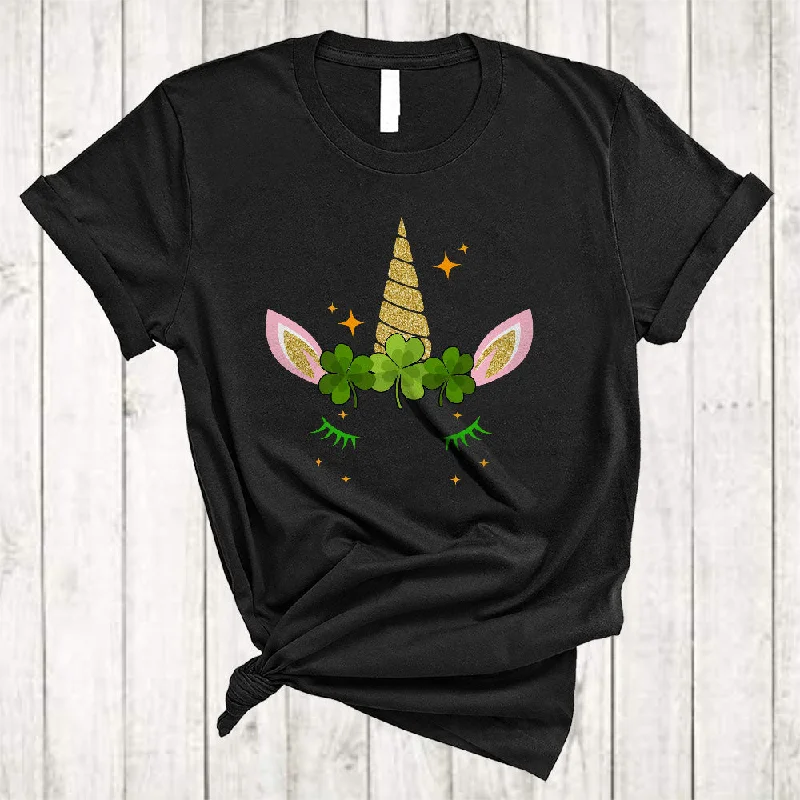 Unicorn Face St. Patrick's Day, Lovely Unicorn Shamrocks, Matching Girls Women Family Group T-Shirt Zippered Front Buttoned Front Snap Front
