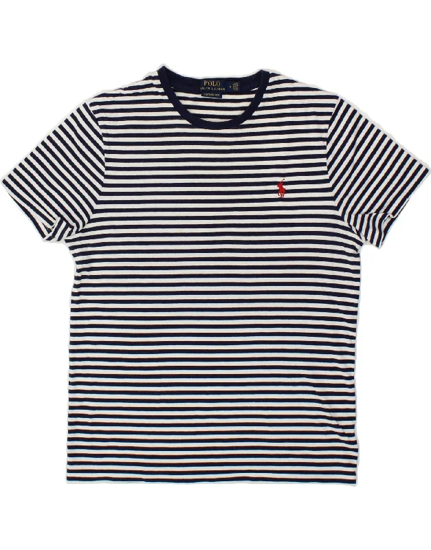POLO RALPH LAUREN Mens T-Shirt Top Medium Navy Blue Striped Boxy Fit Fitted Loose
