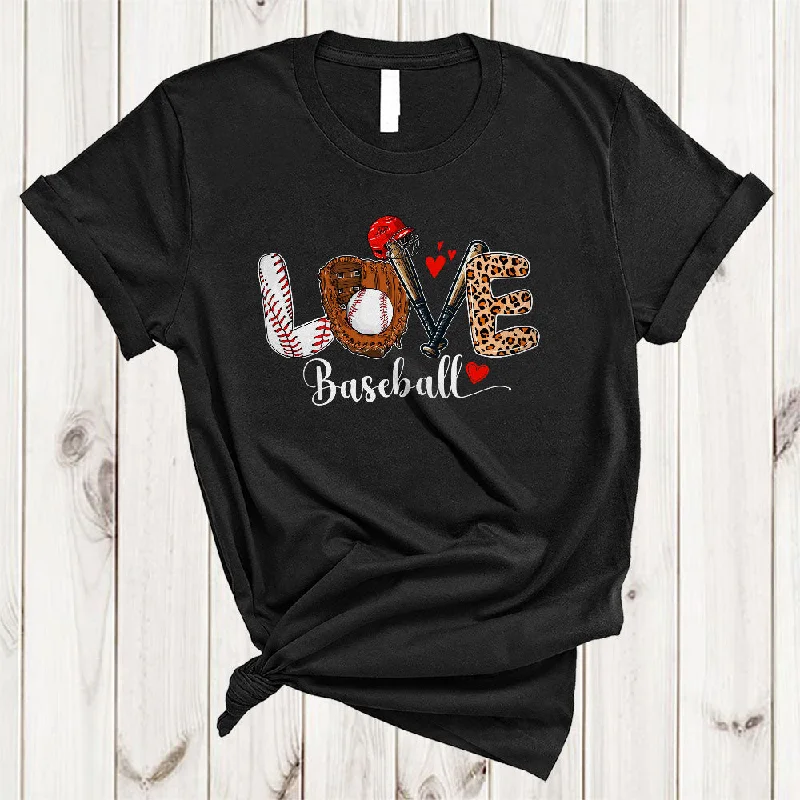 LOVE Baseball, Joyful Leopard Baseball Tools, Matching Women Girls Sport Player Team Group T-Shirt Fitted T-Shirt Seamless Stretchy