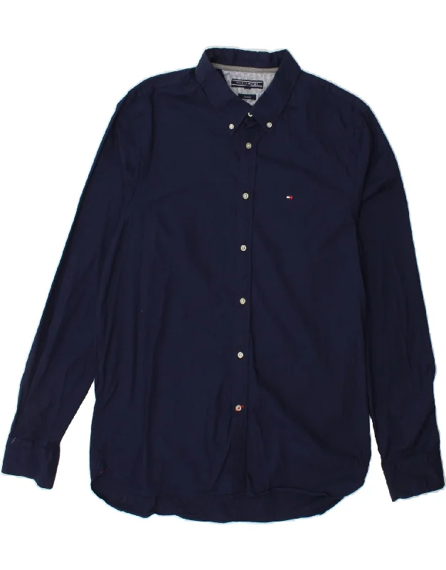 TOMMY HILFIGER Mens Shirt 2XL Navy Blue Cotton Faux Fur Fabric Real Fur Fabric Shearling Fabric