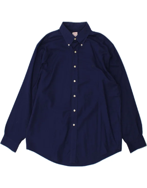 BROOKS BROTHERS Mens Shirt Large Navy Blue Cotton Lace Blend Ribbed Blend Corduroy Blend