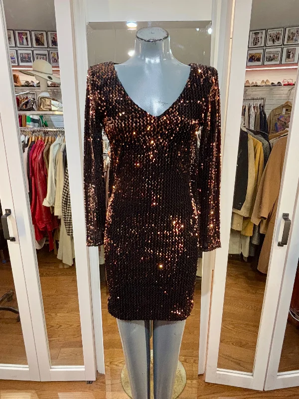 90’s Bronze And Black Long Sleeve Party Dress Off-the-shoulder Bohemian Festive