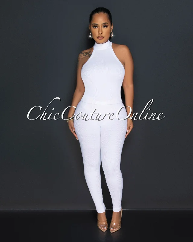 Charnelle White Mock Top & Leggings Ribbed Sculpting Set Fashionable Plus-Size Activewear