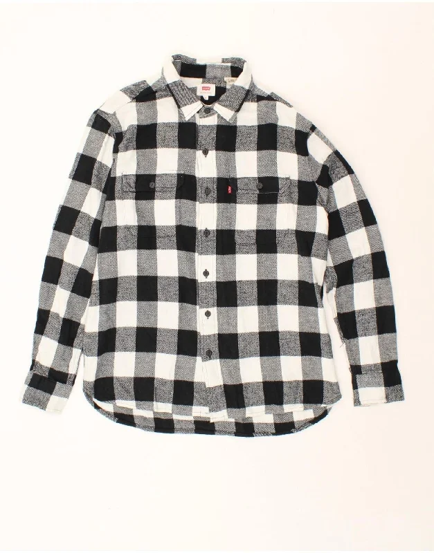 LEVI'S Mens Flannel Shirt Medium White Check Cotton Anti-Pilling Machine Wash Handmade