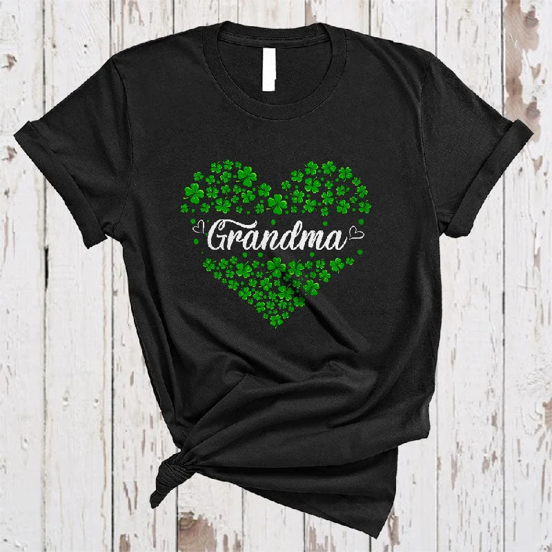 Grandma, Adorable St. Patrick's Day Shamrocks Heart Shape, Matching Women Family Group T-Shirt Houndstooth Herringbone Solid