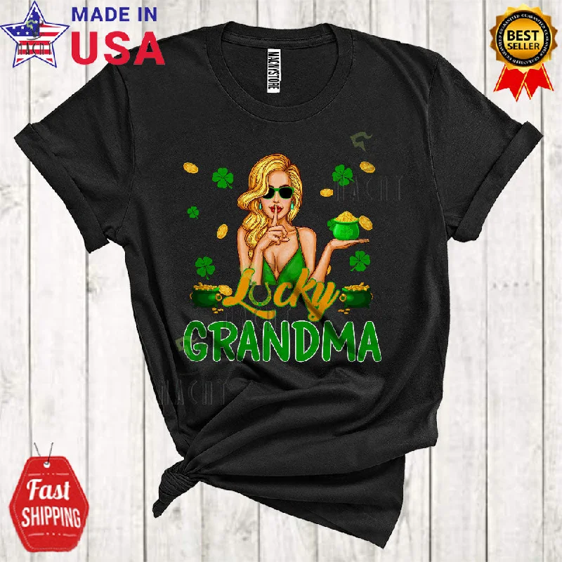 Lucky Grandma Funny Happy St. Patrick's Day Women Wearing Sunglasses Shamrocks Family Group T-Shirt Rayon Fabric Velvet Fabric Corduroy Fabric